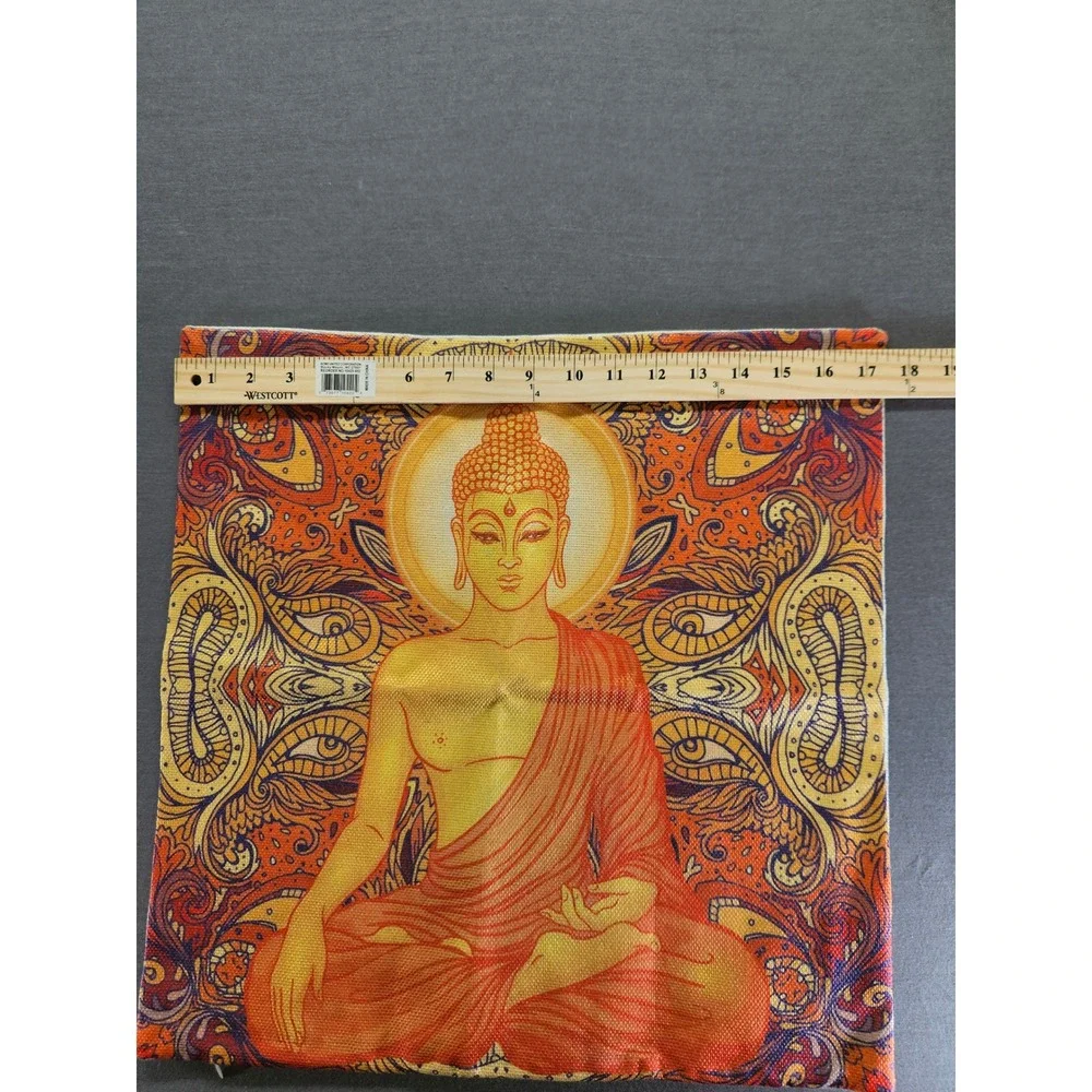 Buddha Throw Pillow Cover Orange Yellow Mandala Zen Decor Square 17.5in